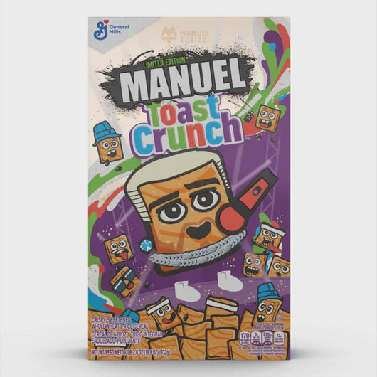 Video of a rotating box of Manuel Turizo Toast Crunch