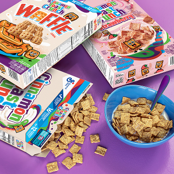 Boxes of cinnamon toast crunch next to a bowl of cinnamon toast crunch